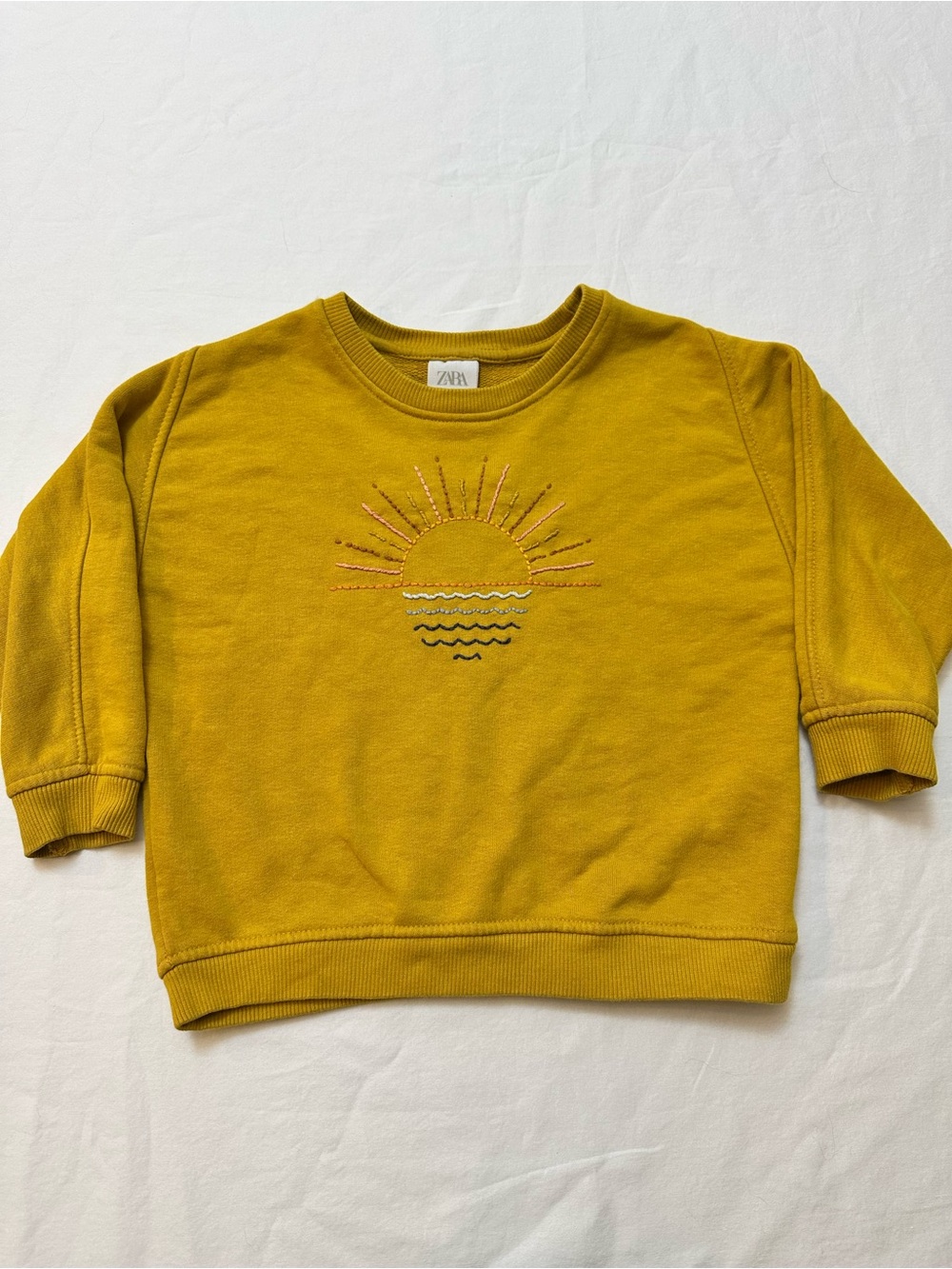 Toddler Zara Mustard Yellow Crew Sweatshirt Hand Embroidered Sunset 2-3y